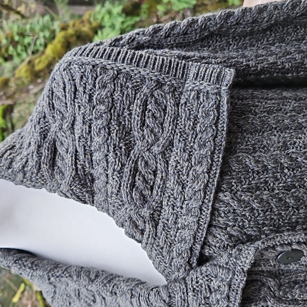 Aran Craft Cardigan | Large  Collar | Forest Green | Button Up | Pockets Size S - Picture 7 of 16